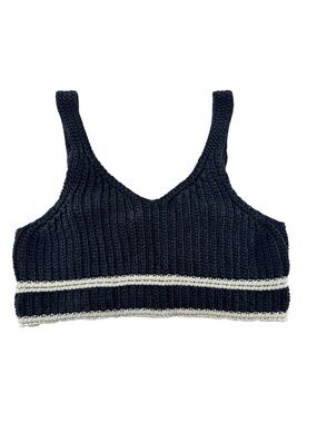 Zara Dark Navy Knit Crop Tank with Ivory Tag Detail
